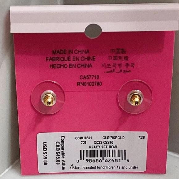 🆕🔥KATE SPADE(READY SET BOW)ABSOLUTELY GORGEOUS SEXY ROSE GOLD&CLEAR EARRINGS - Picture 11 of 12
